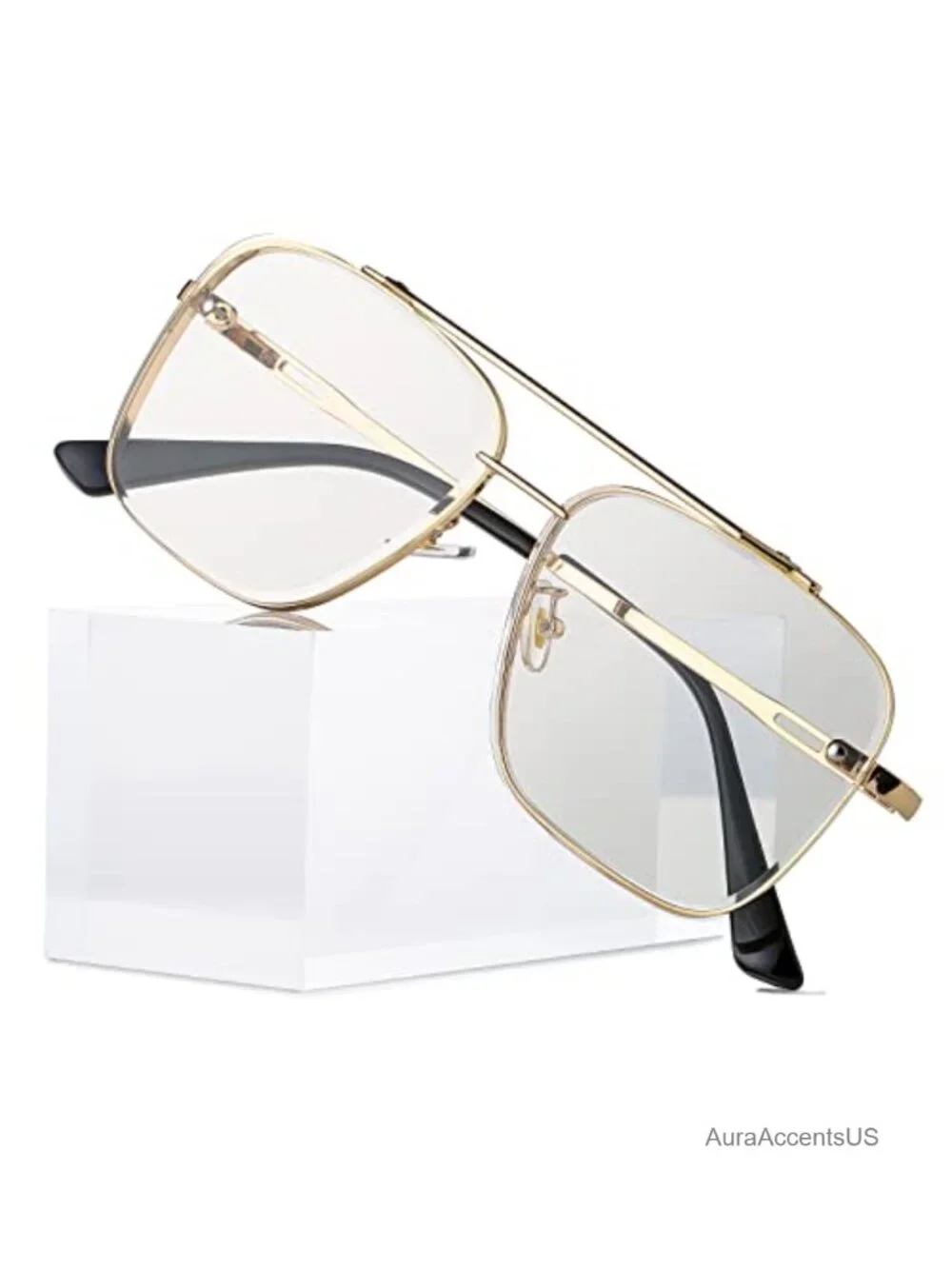 Oversized Square Aviator Sunglasses Metal Frame Tinted Gradient Lenses